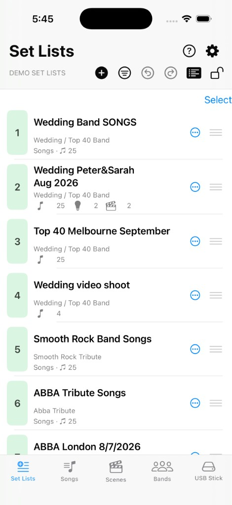 Set Lists — Details on