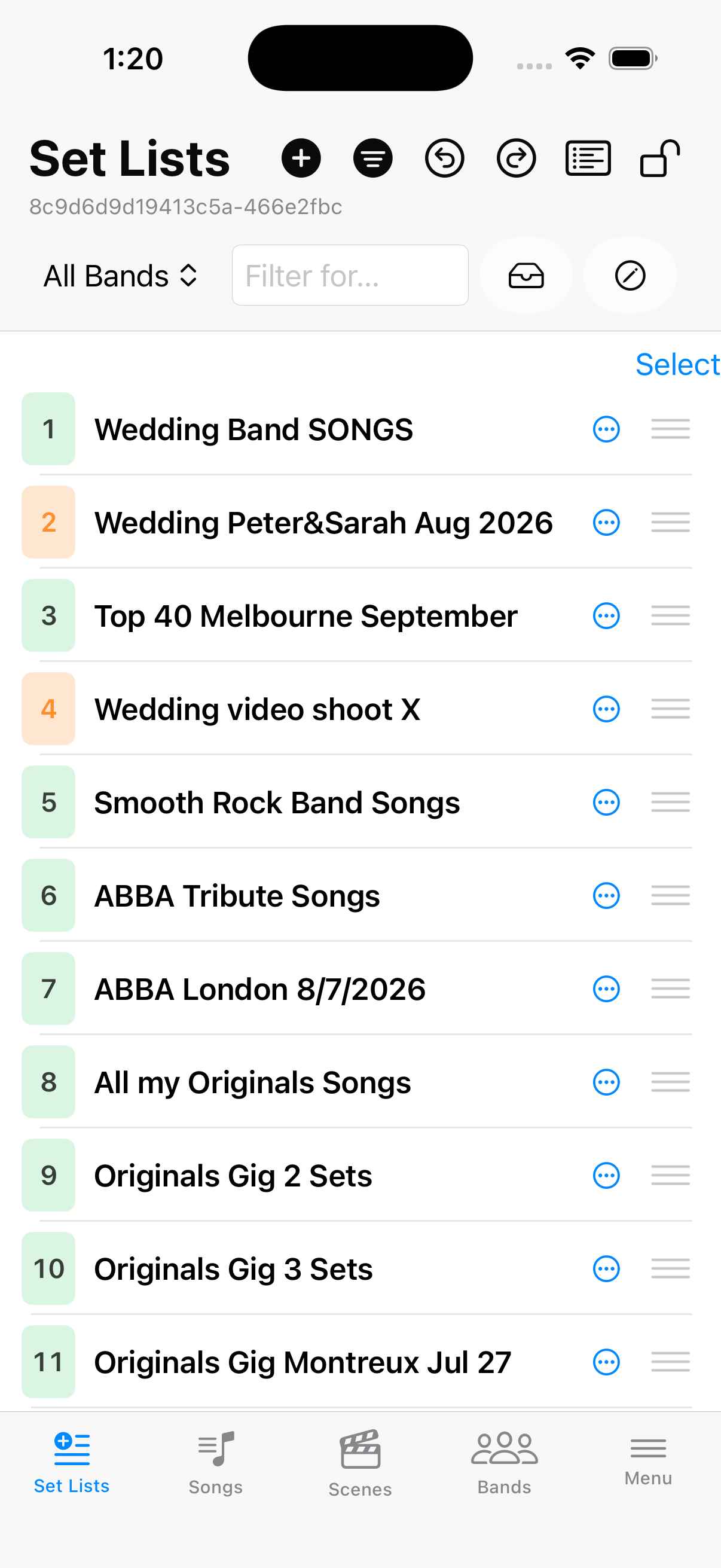 Bands menu