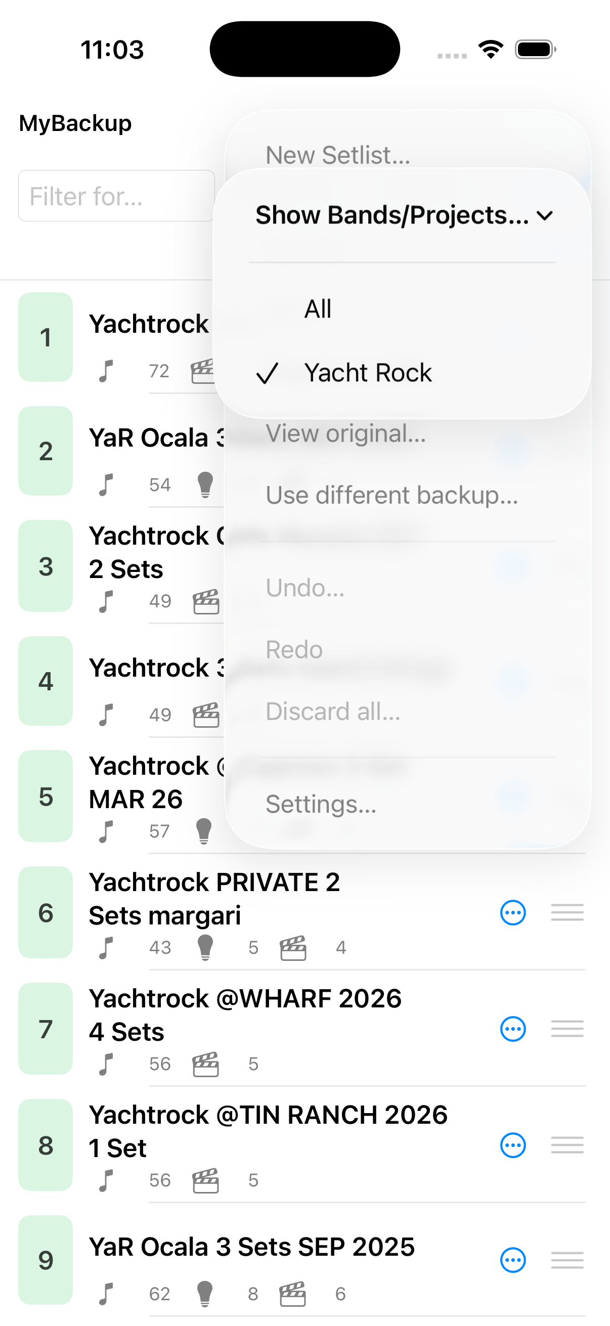 Project submenu