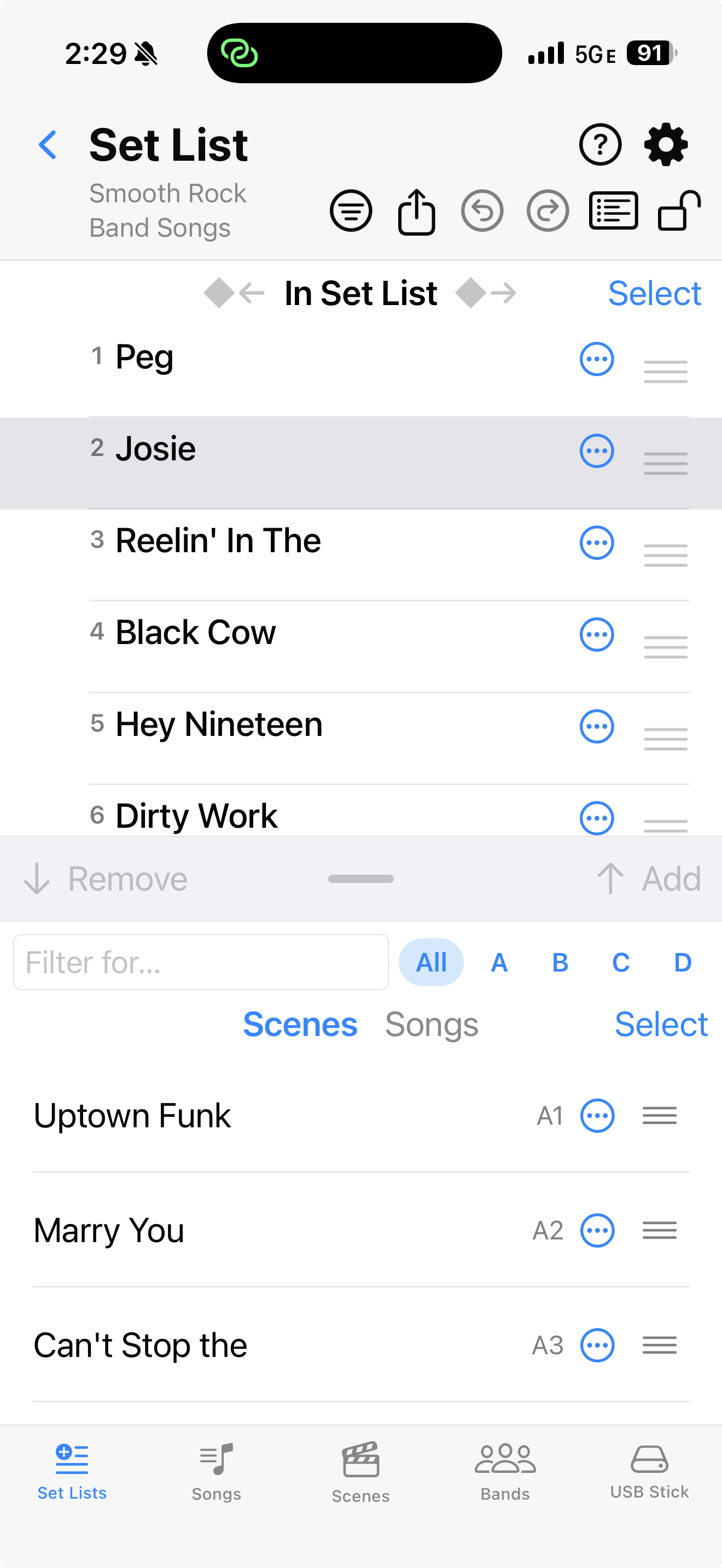 Set list editor