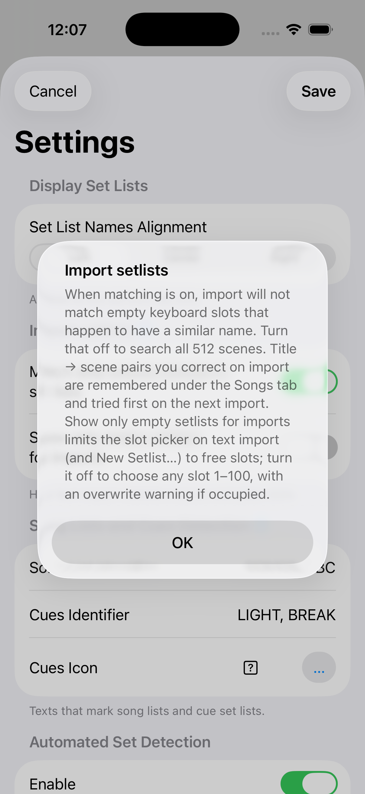 Settings help alert