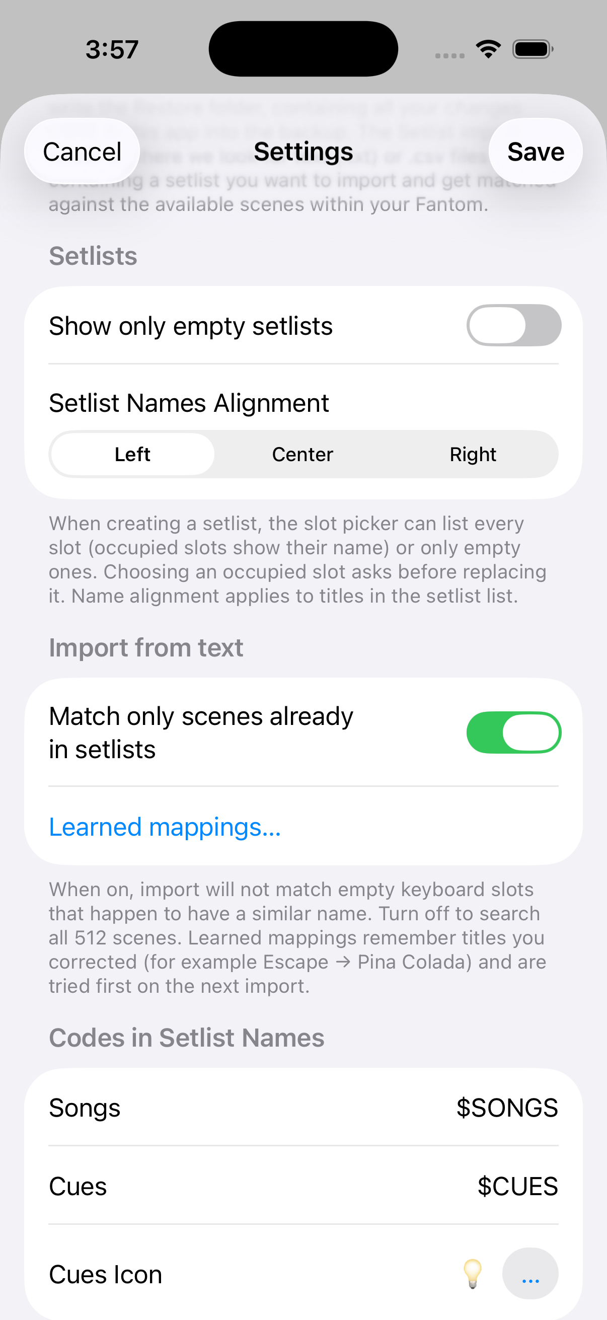 Import from text settings