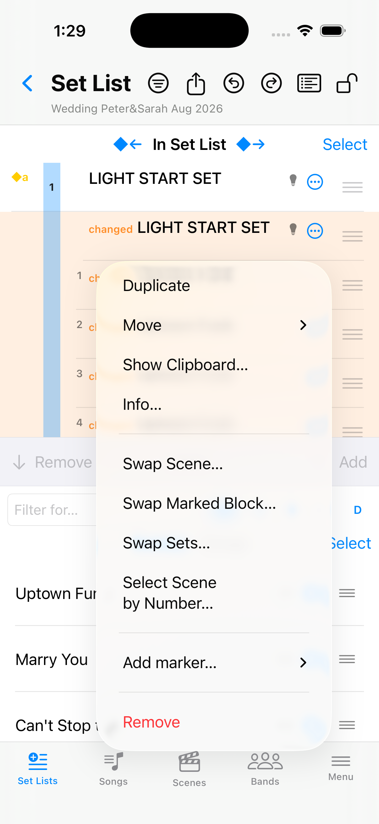 Song context menu