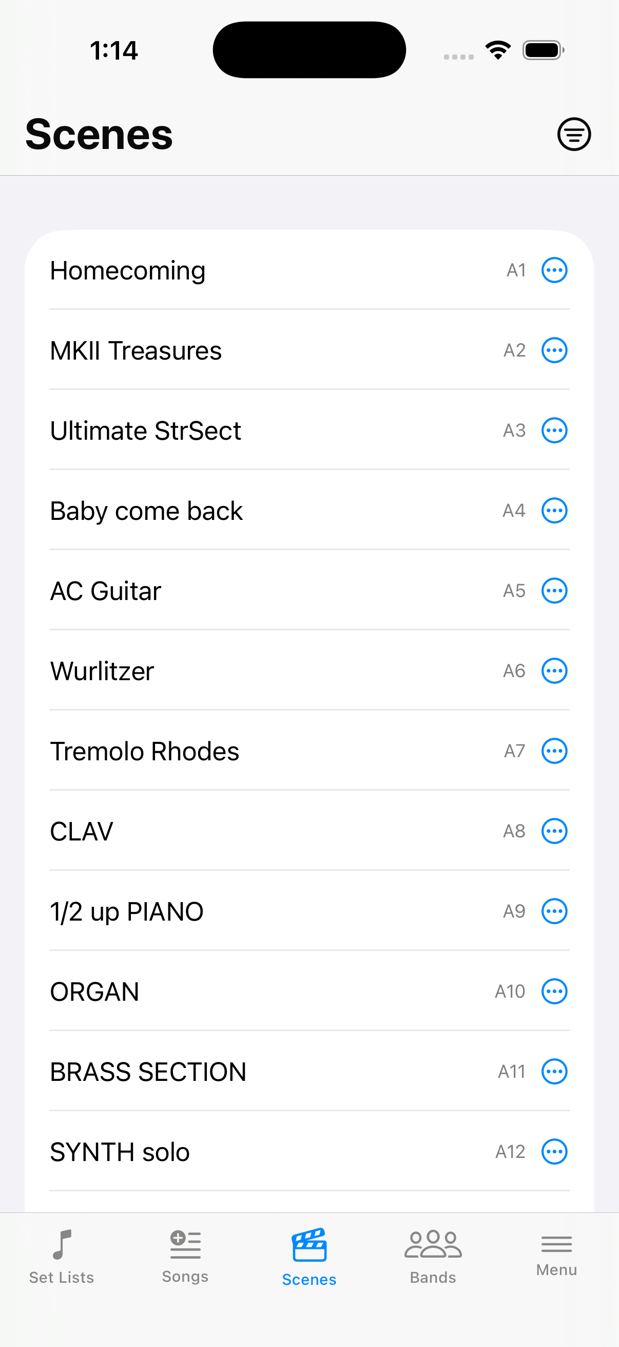 Scenes tab
