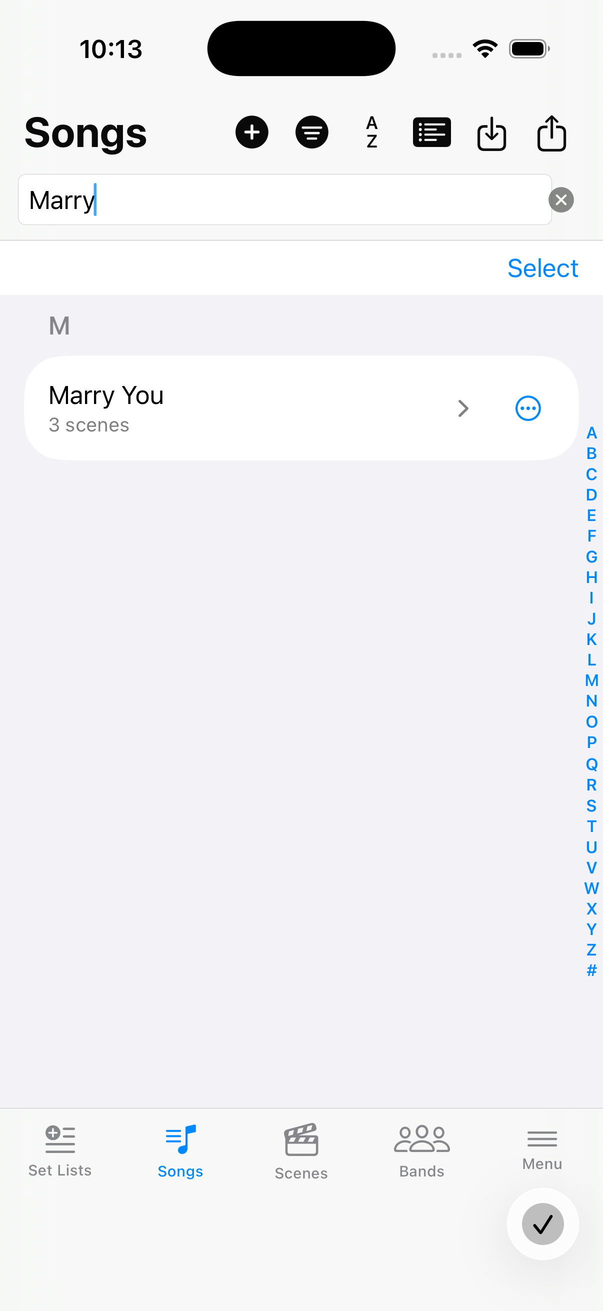 Songs tab