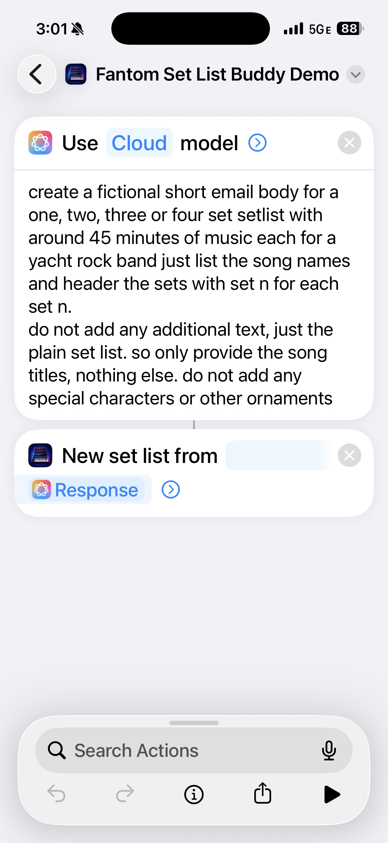 Shortcut: Intelligence → New Set List from Text