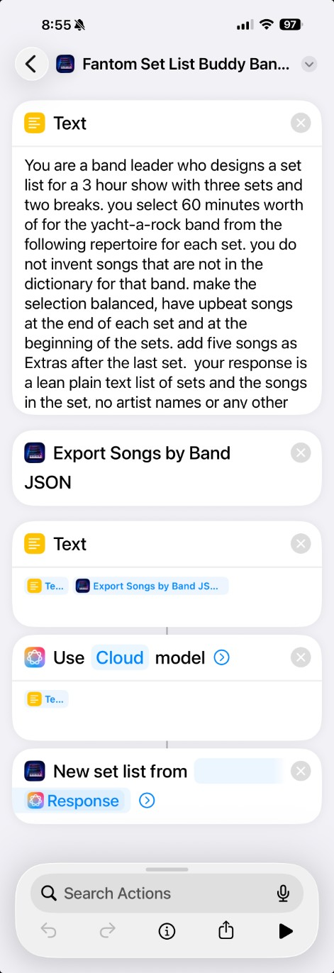 Shortcut: Export Songs by Band → Intelligence → New Set List