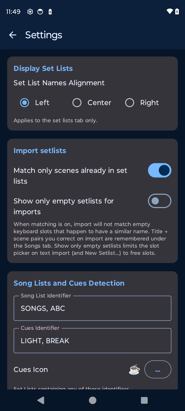 Settings on Android