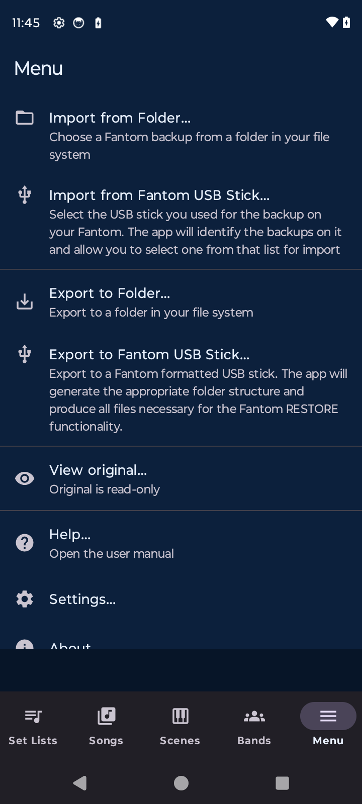 Menu on Android